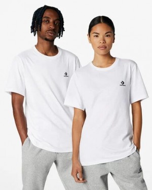Men Converse Go-To Embroidered Star Chevron Standard-Fit T Shirts White Australia | C-31469509