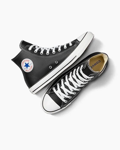 Men Converse Chuck Taylor All Star Leather Sneakers Black Australia | C-62193809