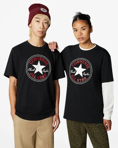 Men Converse Go-To All Star Patch Standard-Fit T Shirts Black Australia | C-09653489