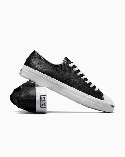 Men Converse Jack Purcell Leather Tennis Shoes Black / White Australia | C-58934019