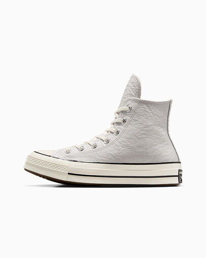 Women Converse Chuck 70 Crinkled Leather Sneakers Grey / Black Australia | C-48137069