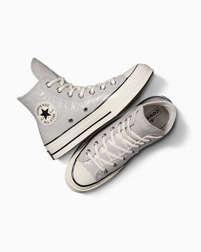 Women Converse Chuck 70 Crinkled Leather Sneakers Grey / Black Australia | C-48137069