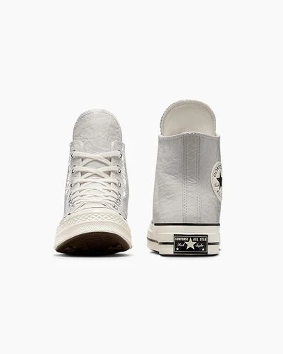 Women Converse Chuck 70 Crinkled Leather Sneakers Grey / Black Australia | C-48137069