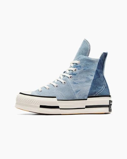 Women Converse Chuck 70 Plus Distressed Denim Sneakers Navy / Black Australia | C-10937689