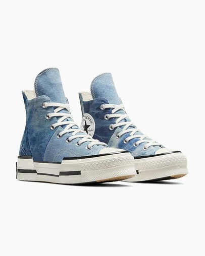 Women Converse Chuck 70 Plus Distressed Denim Sneakers Navy / Black Australia | C-10937689