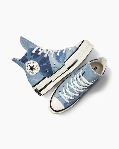 Women Converse Chuck 70 Plus Distressed Denim Sneakers Navy / Black Australia | C-10937689
