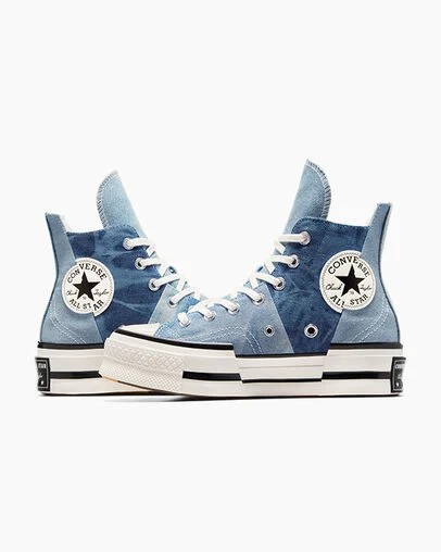 Women Converse Chuck 70 Plus Distressed Denim Sneakers Navy / Black Australia | C-10937689