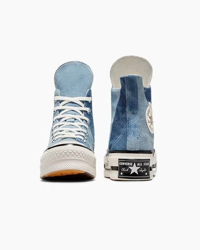 Women Converse Chuck 70 Plus Distressed Denim Sneakers Navy / Black Australia | C-10937689
