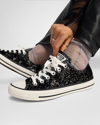 Women Converse Chuck Taylor All Star Glitter Sneakers Black Australia | C-28415639